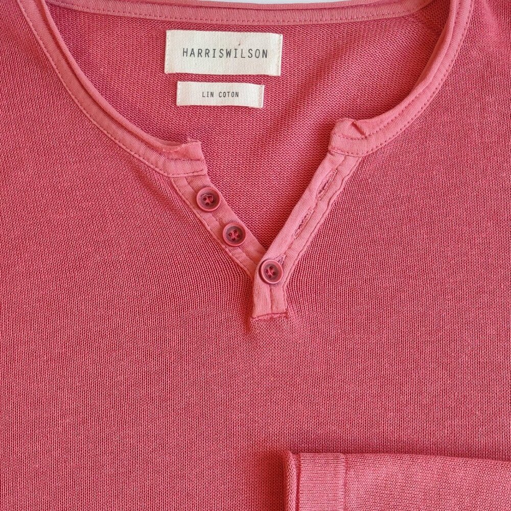 Harris Wilson Men's THEO Linen Henley Shirt  Slim Fit Long Sleeve Size Medium - Picture 6 of 9